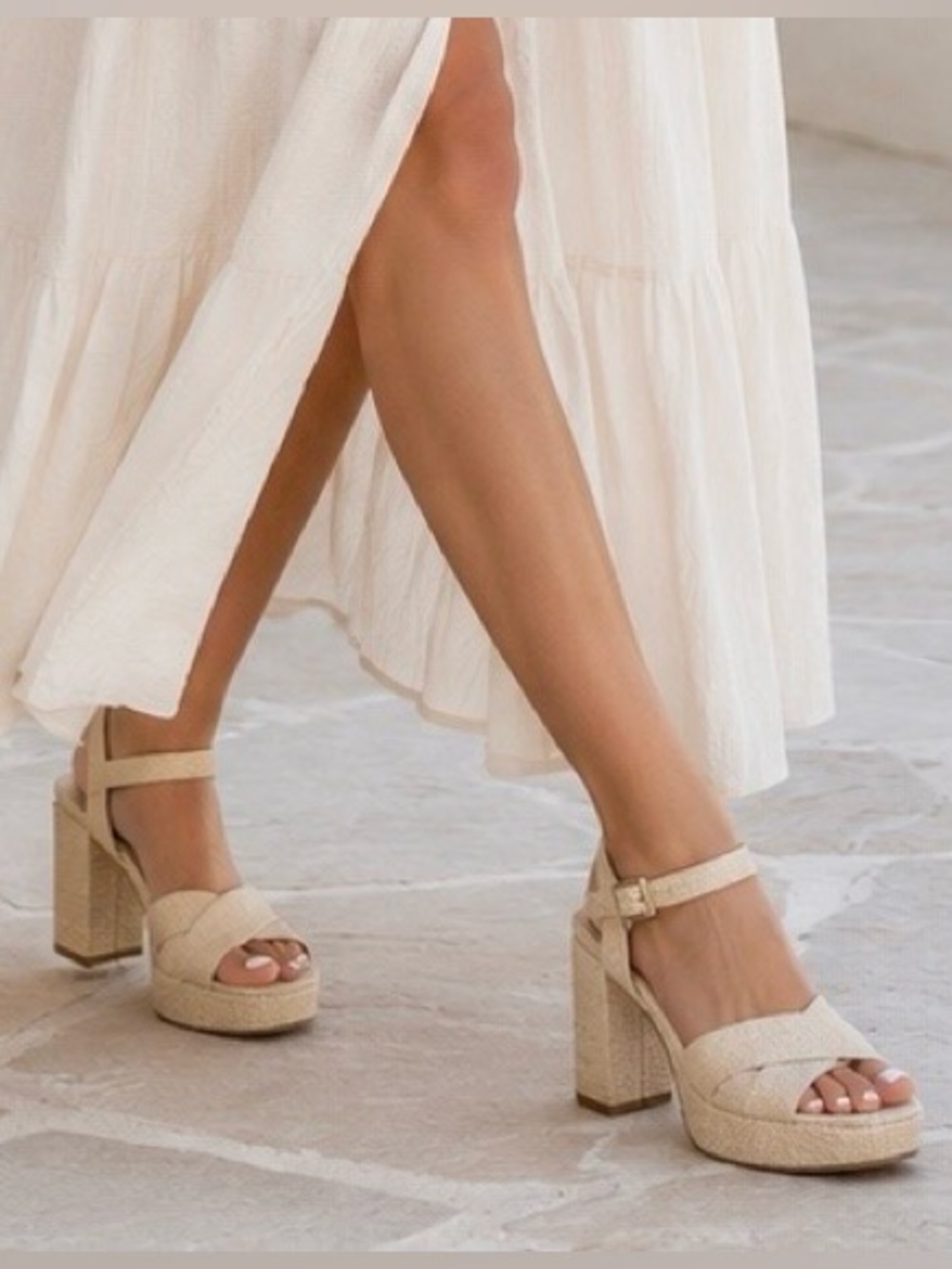 Alex Marie Anette Natural Raffia Block Heel Platform Sandals Size 8